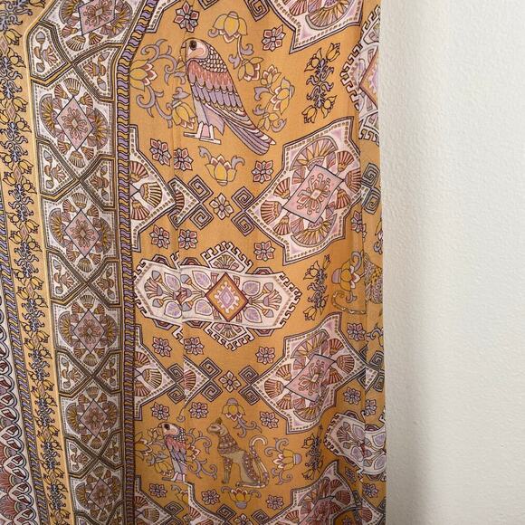 Anthropologie Calida Maxi Dress Size 4P Dark Yellow Print Festival Boho Vacation - Picture 9 of 14